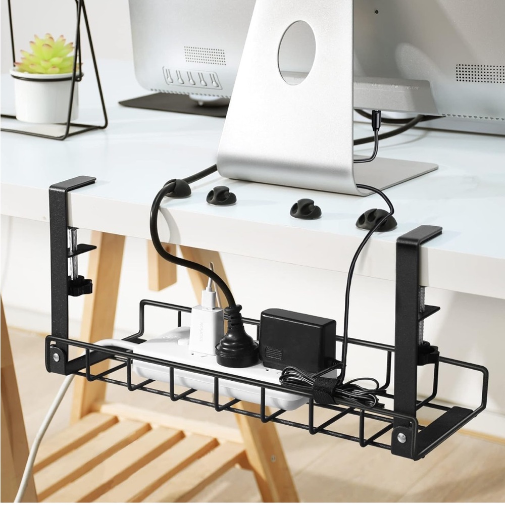 Under-Desk Cable & Power Strip Organizer Rack - Black